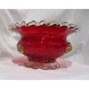 Bowl Vintage Art Blown Glass Golden crown E&R Italy Wedding Anniversary Birthday
